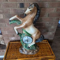 Lanshire Clock In Chalkware Horse Sculpture 