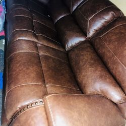 Leather Family Couch W Charger & Speakers