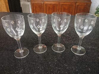Set of 4 Vintage Standard Glass Criss Cross Bands Wine Stems