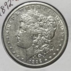 1892-CC MORGAN SILVER DOLLAR, XF DETAILS
