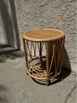Round Rattan Side Table with Cane Top