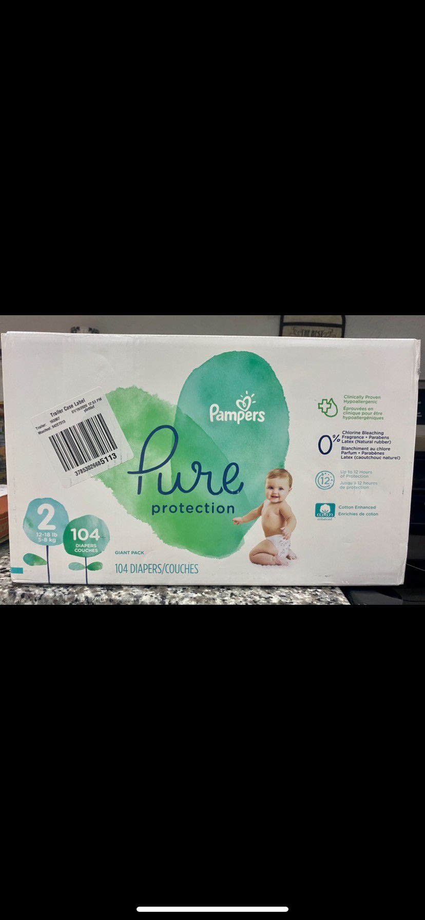 Brand New Unopened Box of Size 2 Pampers Pure Diapers
