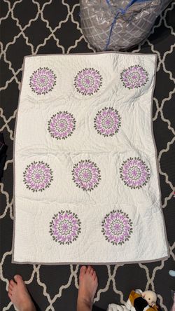 Pottery Barn Kids White Floral Medallion Baby Quilt and Crib Bumper Set