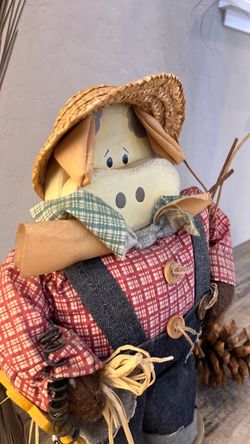 Fall Autumn Cow Scarecrow Decor – 13” Tall Harvest Figurine