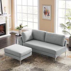 Living Room Sofa with Ottoman in Linen Light Gray couch chair recliner sectional
