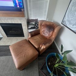 Leather Chair & Ottoman - Large Real Leather 