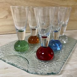 Vintage Ball Base Shot Glass Set with Glass Holding Tray