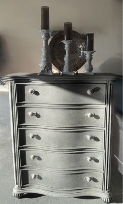 Granite looking textured black, white, silver 5 drawer chest