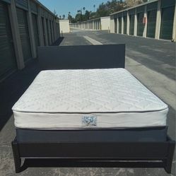QUEEN BED FRAME WITH BOX SPRING AND MATTRESS 