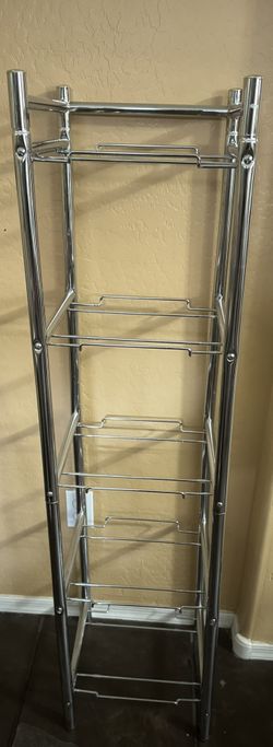 Glass And Chrome Metal 5 Tier Tempered Shelving Unit