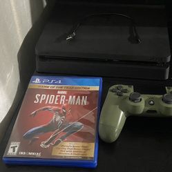 PS4 + Spider-man game + green controller