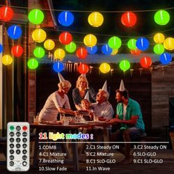 StarryEver Outdoor String Lights Plug in, 40ft 40LED Connectable WarmWhite & Multicolor Nylon Lanterns
