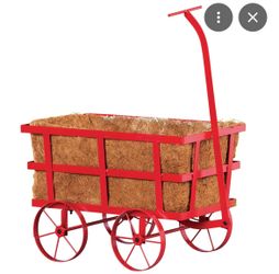 Red Metal Wagon Planter with Coco Liner