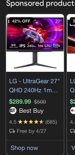Lg ultra Gear 27” QHD 240Hz 1 Ms
