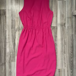 J. Crew Hot Pink Sleeveless Midi Dress Elastic Band Solid  Slits Buttons Size 10