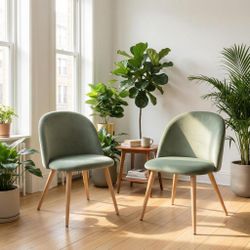 Homy Casa ZOMBA Velvet Dining Chair Set of 2, Modern Upholstered, Cactus Green