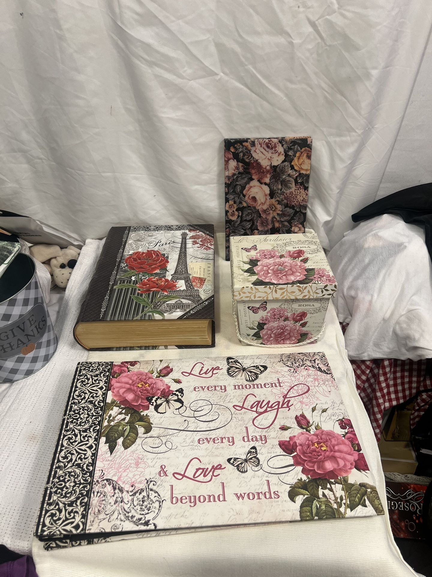 Vintage Photo Book, Boxes and Notebook Of Flowers