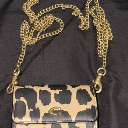 Coach Leopard Print Half Flip Card Case On A Chain 