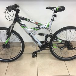 Kawasaki DX FULL Dual Suspension 19.5” Frame, 26” Wheels Mountain Bike, Black/Silver