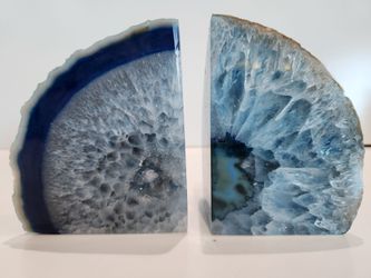 Blue Agate Geode Bookends Natural Crystal Quartz Druzy Polished Stone Decor