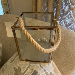 Glass Square Candle Holder with rope handle New