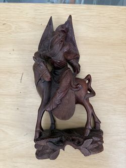 Antique Chinese Dynasty Hand Carved Wood Emperor Warrior on Horse 9”