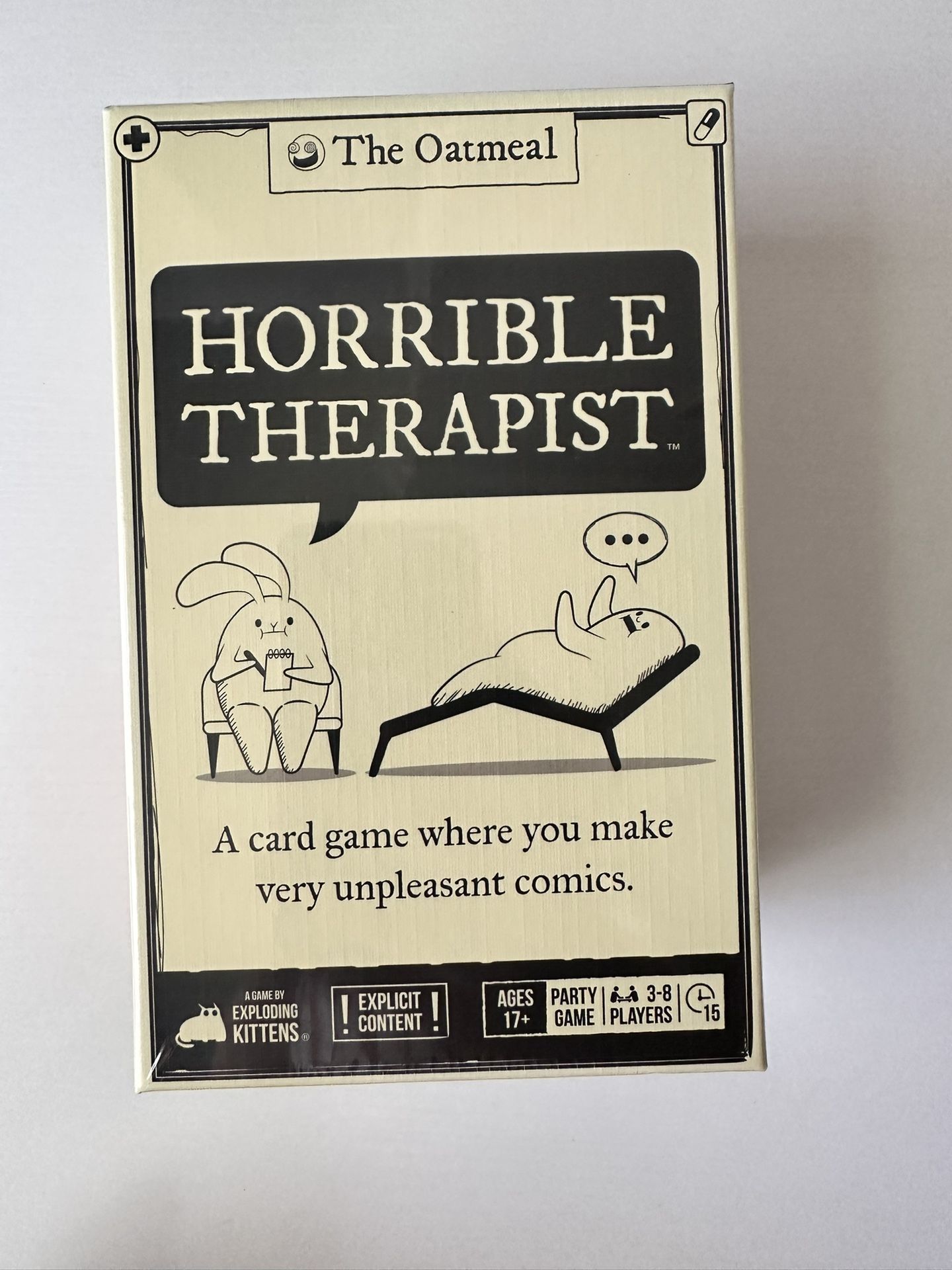 Exploding Kittens Horrible Therapist: Extra Horrible Edition 3-8 Players - Ages 17+ - 15 Minutes to Play - Comic Building Card Game - Ideal for Party,