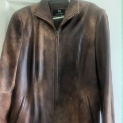 Leather Jacket, Brown, Medium 