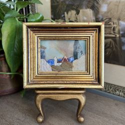 Vintage Pietra Dura Framed Pieced Stone Handmade Italian Landscape Scene Art Gold Artisanal Mosaic  