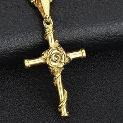 Wedding Crucifix Rose Flower Pendant Chain New Gold 