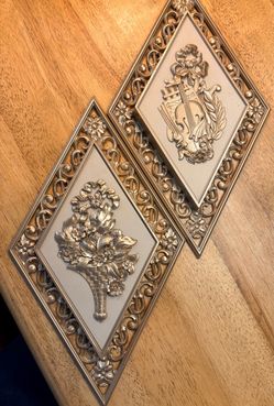 Vintage Gold Diamond Wall Plaques Set of 2