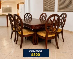 1. Juego de comedor (mesa + 6 sillas)  Título: Elegant Solid Wood Dining Set – Table + 6 Chairs