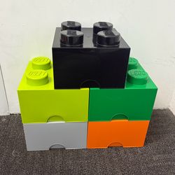 LEGO 4 Stud Storage Drawer Brick Lot Black Green Gray Orange Organizer 5 Pc