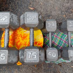 PAIRS OF  STEEL  HEX   :  60s  =  $150   &  75lb.  = $200   DUMBBELLS