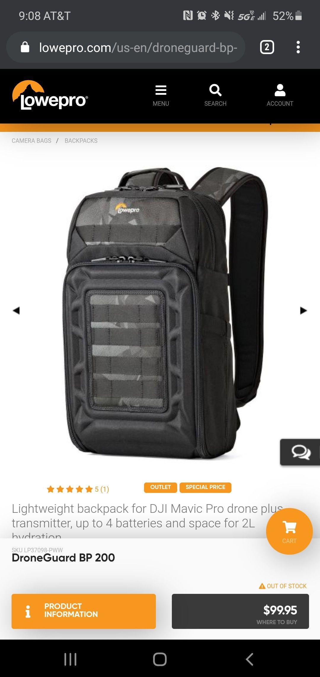 Lowepro droneguard bp 200 camera drone bag