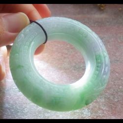 Certificate Jadeite Jade Myanmar Burmese 3 colors lavender green white good fortune Circle Ruyi Pendant 