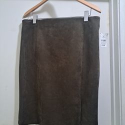 Premise XL Green Suede Skirt With Side Split