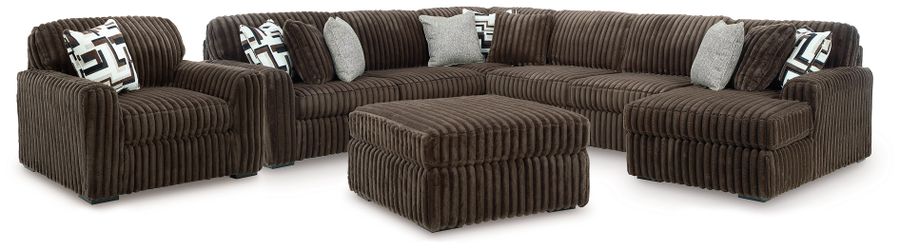 Midnight-Madness Chocolate 4-Piece Sectional with Chaise, Oversized Chair and Ottoman (Online Special Price)
