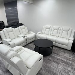 Modern Power Recliner Living Room 3Pcs Set with Bluetooth Speaker and LED Lights 