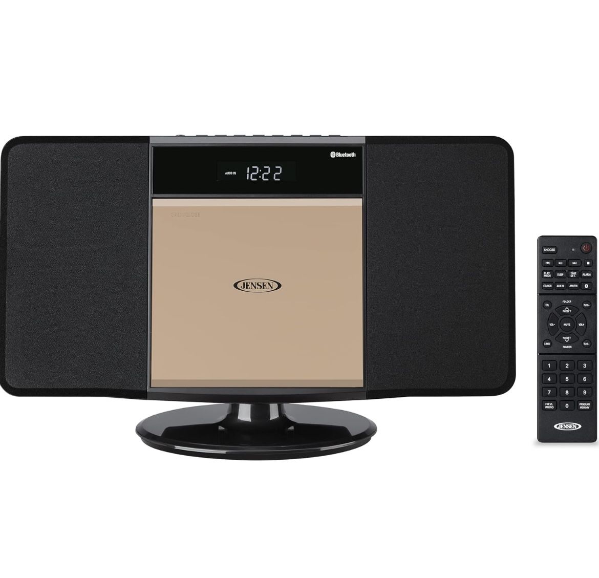 Jensen JBS-300 Champagne Gold Modern Bluetooth Stereo Music System for Home with CD/MP3/WMA Player Wireless Streaming USB Port for MP3 Playback | AM/F