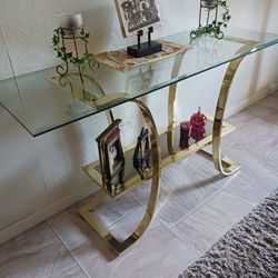 Bras Metal And Glass Cosule Table Coffee Table End Table Matching Set