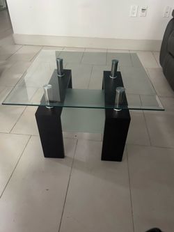 Modern Glass Top End Table with Black Base
