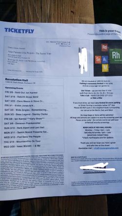 2 tickets to Alan Parsons concert in Portland Oregon
