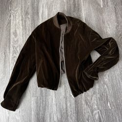 Vintage bomber olive green velvet jacket