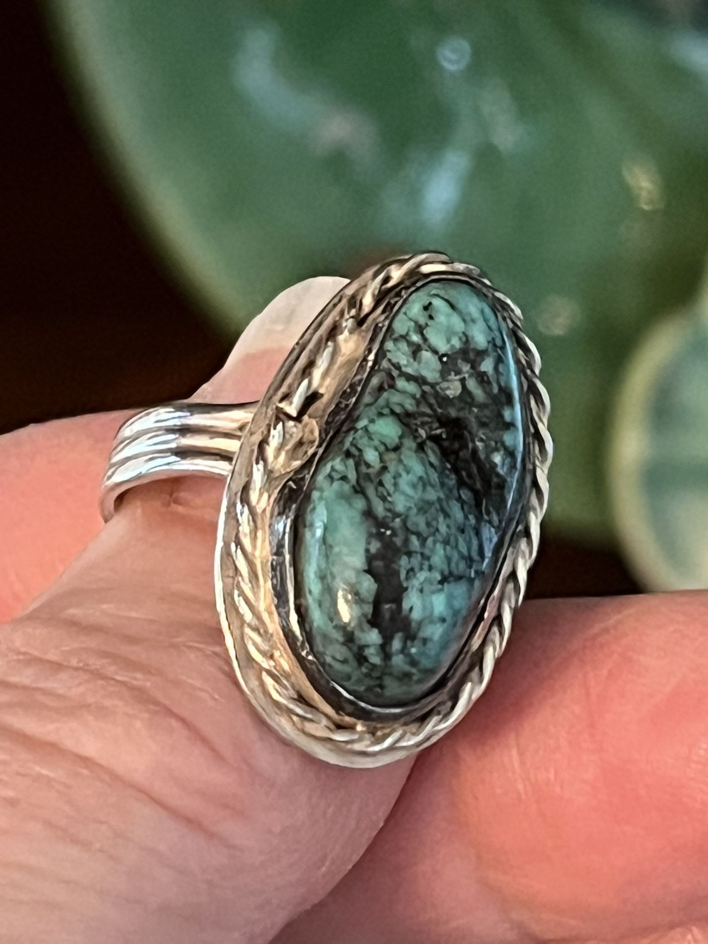 Vintage Spider Web Turquoise & Sterling Ring  6.25sz