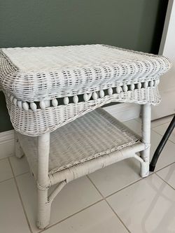 White Whicker Square Side Table