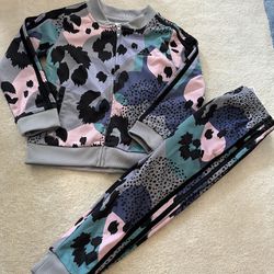 NWOT Addidas Girls Track Suit Pants And Zip Jacket Cheetah Size 4 4T 2pc Outfit Set