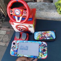 Is Great Series Numbers. None Patched. Nintendo switch 2020 V2 256GB. With 0 Games. A charger & Mario Case. Mario Wheel with pedals brand new $300 or 