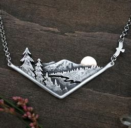 Mountain Scene Pendant Necklace 
