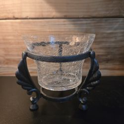 Large Decorative Votive In Wrought Iron Tripod  Base